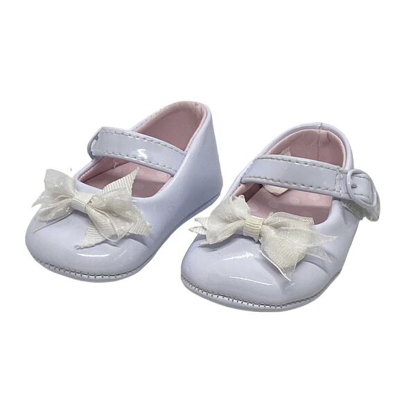 Baby Deer Girl's White Patent Skimmer Crib Shoes 1M Infant Hook & Loop Closure - Picture 2 of 14